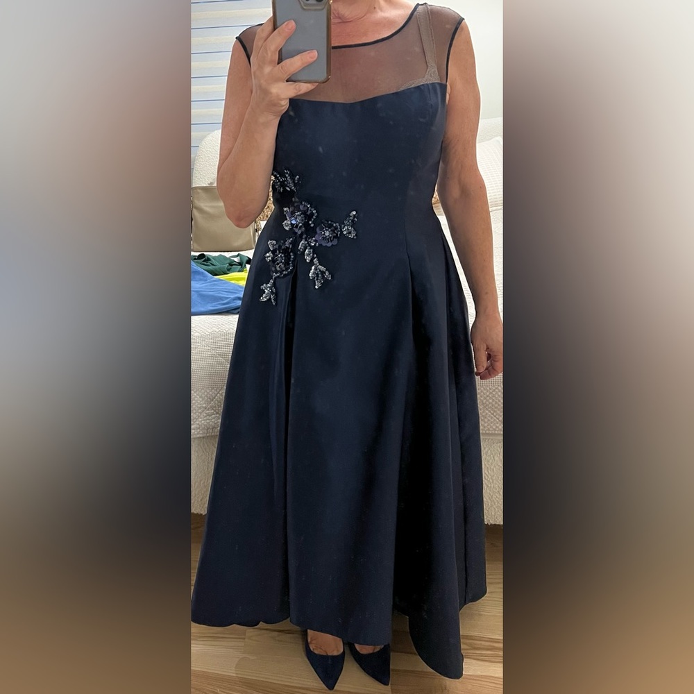 Adrianna Papell Navy Blue Embellished Dress size 14
